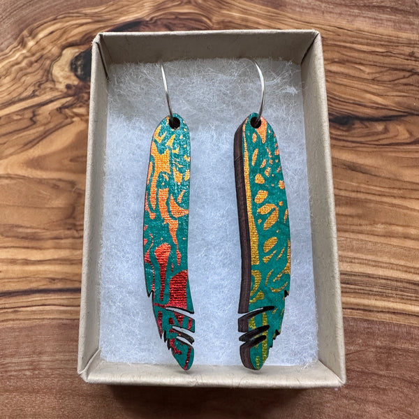 Wooden Feather Earrings
