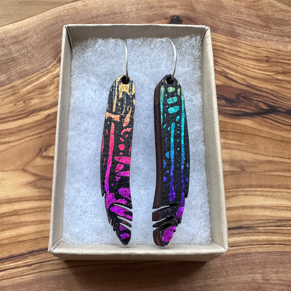 Wooden Feather Earrings