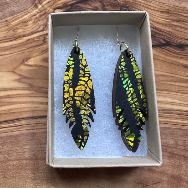 Wooden Feather Earrings
