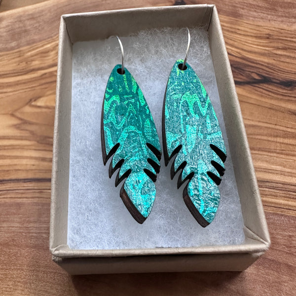 Wooden Feather Earrings